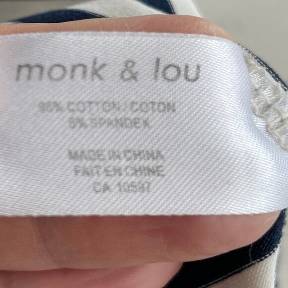 Monk & Lou SS V Neck Striped T Shirt Top Cotton Spandex Blue Wht Sz M/L - Picture 9 of 10